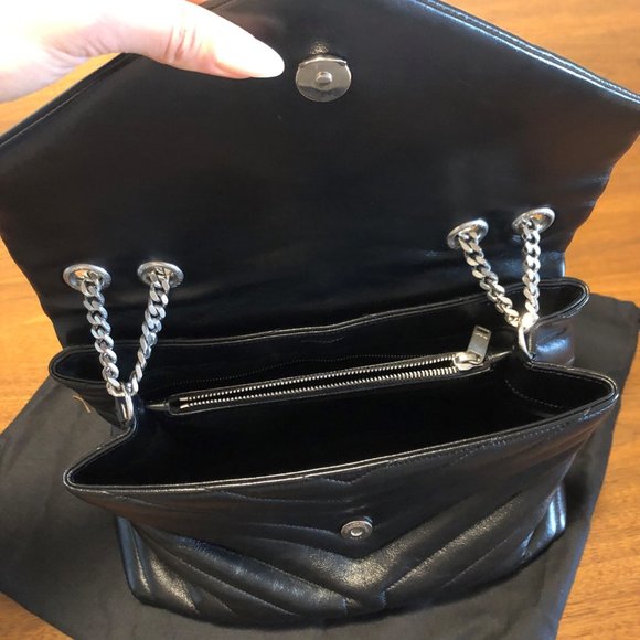 Saint Laurent YSL Loulou Silver Hardware Shoulder Bag MEDIUM Black Leather - Picture 9 of 16